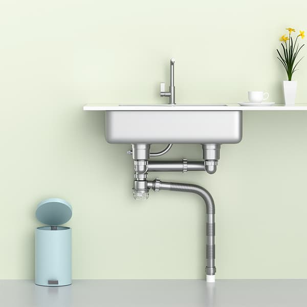Avloppssats för underlimmad diskho för platsbesparande design Model 2