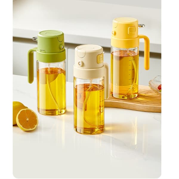 500ML Køkken Glas Oliesprøjte - Dobbeltfunktionel Oliedispenser til Sund Madlavning Beige Beige