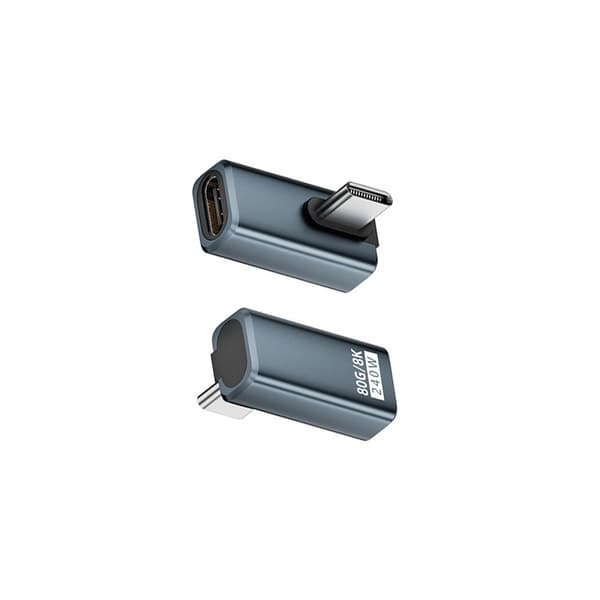 2-pack 240W 80Gbps USB-C hona till hane adapter - Rät vinkel, stöder 8K@60Hz video och 240W PD-laddning Grey Grey