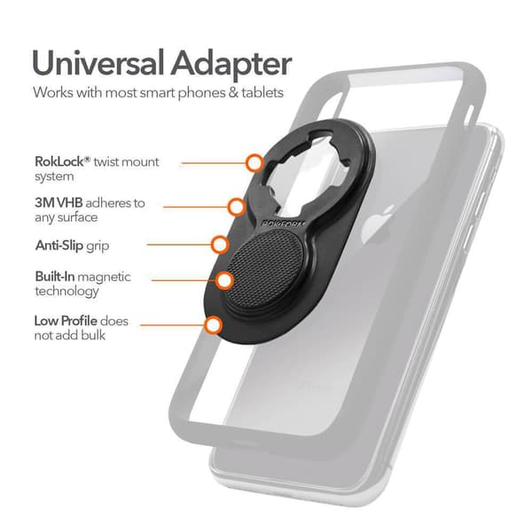 ROKFORM Universal Adapter Svart 3M Tejpmontering Passar Mobil och Tablet