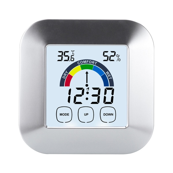 Digital termometer Hygrometer farvedisplay Sølv Sølv