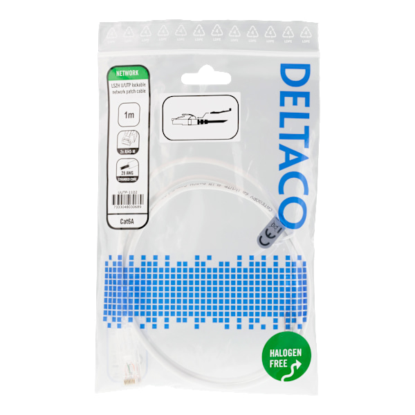 U/UTP Cat6A patch cable, 1m, 500MHz, lockable, white