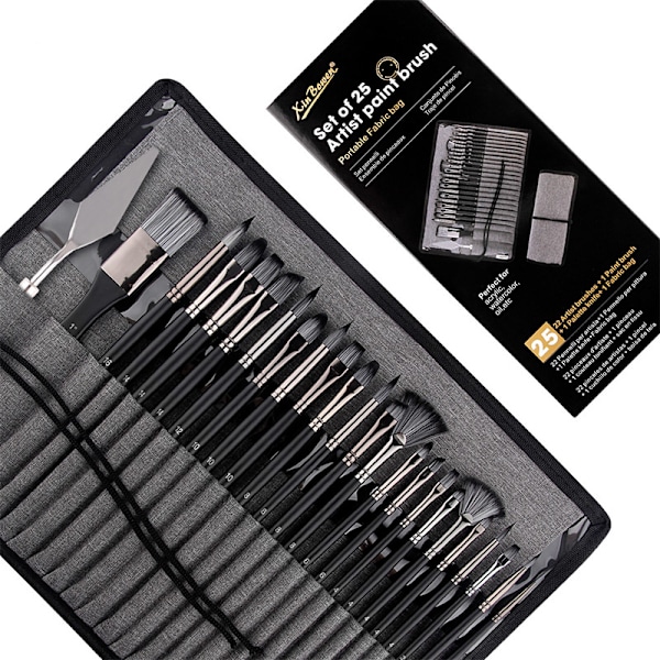 25-delat målarpenslarset med svartlackerat träetui
