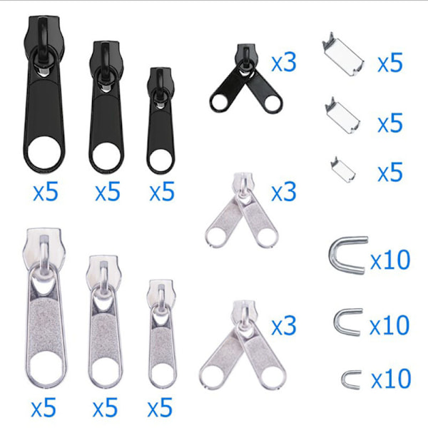87 stk. Sort Nylon Lynlås Sæt #3, #5, #8 - Alsidigt Reparationssæt