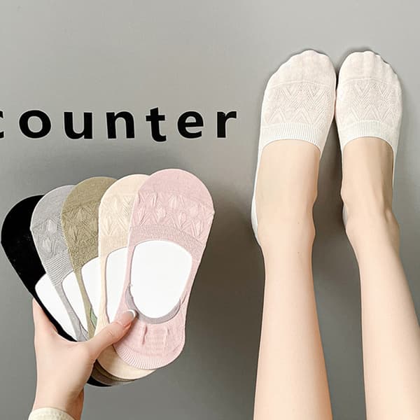 5 Par Sokker - Hvid, Grå, Pink, Khaki, Sort Bomuldsblanding
