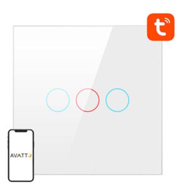 Smart Light Switch WiFi Avatto TS02-EU-W3 3 Way TUYA (valkoinen)