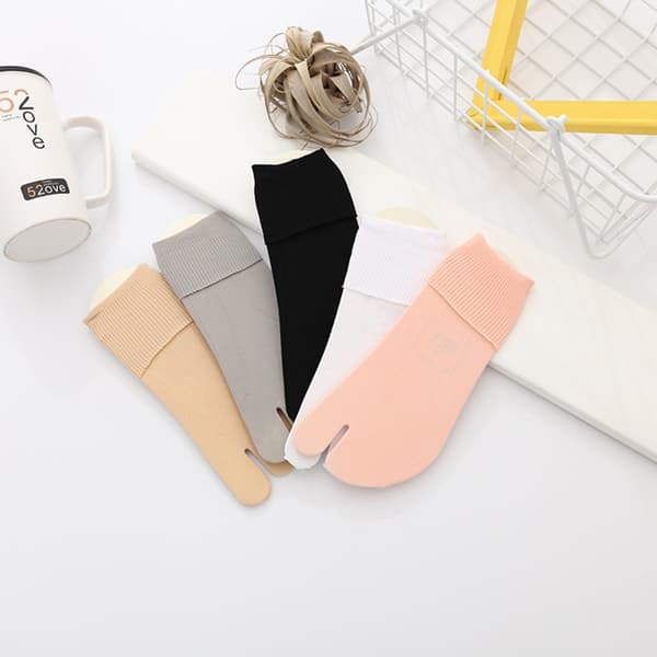5 Par Tåstrømper - Sort, Hvid, Grå, Pink, Beige Fløjls Tabi Strømper
