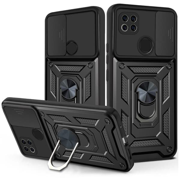 Magnetiskt armor kickstand-mobilskal med ring Black Redmi 9C/POCO C3/10A Black