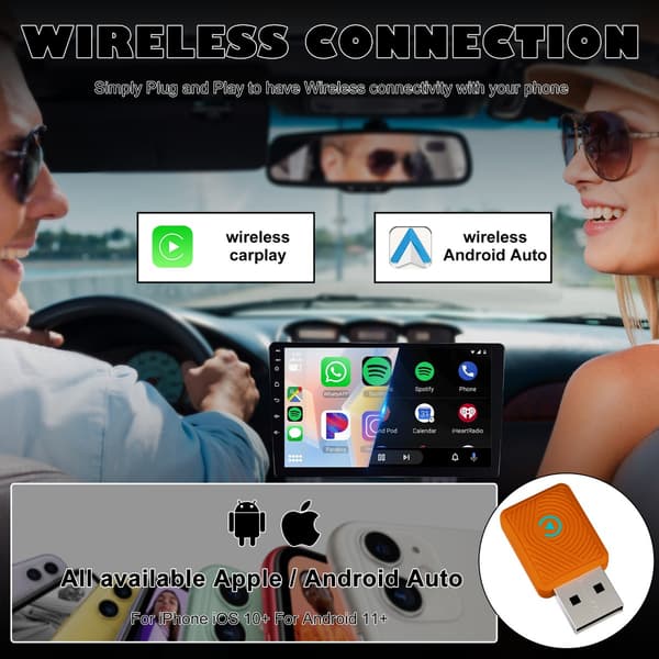 Orange Trådløs CarPlay Adapter: Kablet til Trådløs Konvertering med Bluetooth 5.3, Problemfri Forbindelse