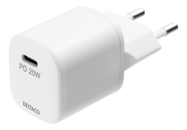USB-C PD 20 W wall charger, 1 m detach. USB-C to Lightning