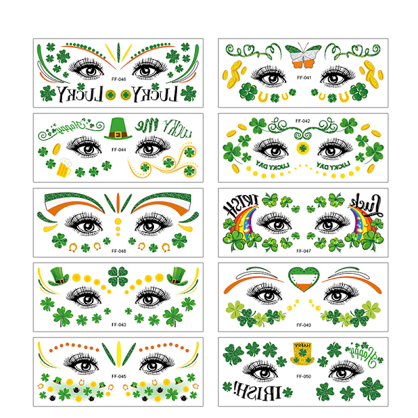 Shamrock-kasvotatuointitarrat - 10 kpl:n setti