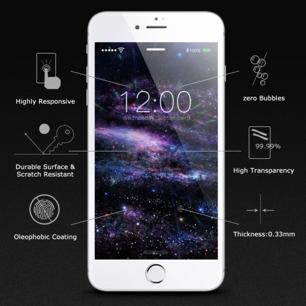iPhone 8 Plus fuld 3D hærdet glas skærmbeskyttelse  - Hvid