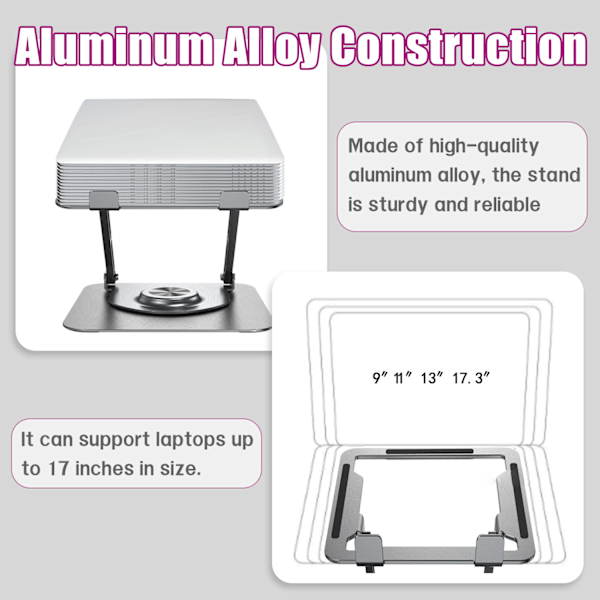 360° roterande bärbar stativ - hopfällbar bärbar datorhållare i aluminiumlegering Silver