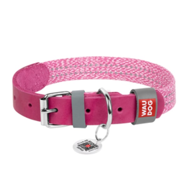 Klassiskt hundhalsband med QR-kod Waudog storlek L rosa