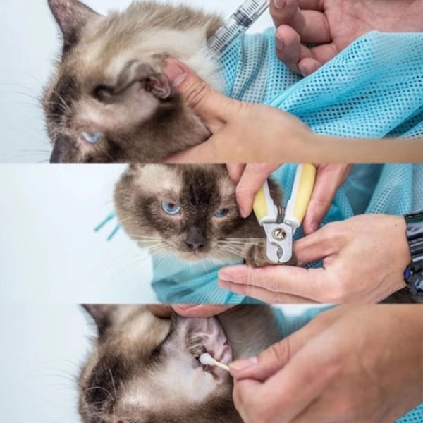 Multifunktionell Scratch Biting Restraint Badväska för Cat Blå