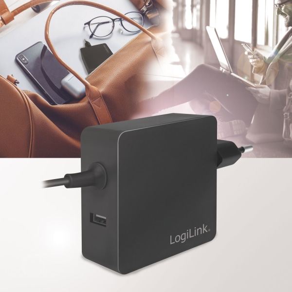 LogiLink Laptop-strömadapter + USB-laddning 70W