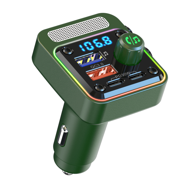 Bil Bluetooth FM-sändare Bluetooth V5.0 Grön Grön
