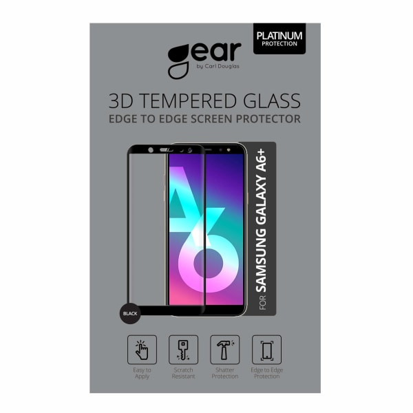 GEAR Härdat Glas 3D Full Cover Svart Samsung A6+