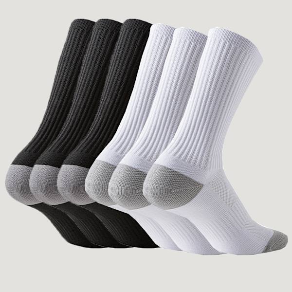 Mid-calf sokker 6-pak (3 sorte og 3 hvide)