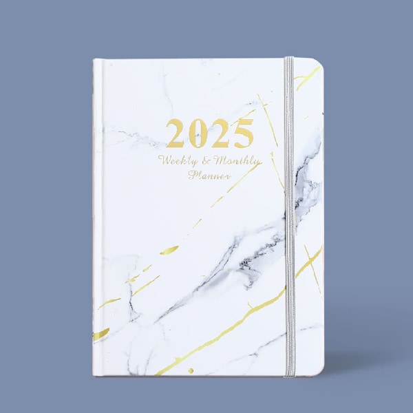 2025 Marble Diary - Elastisk stängning - A5 storlek Vit