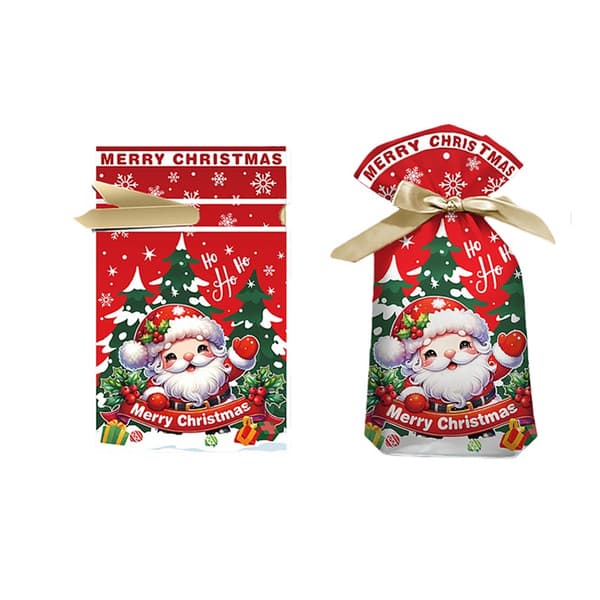 Julgodisväskor med Jultomtedesign, 15x23cm, 50-pack, Presentpåsar med Dragsko för Julklappar och Godis