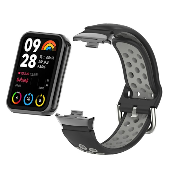 Silikone urrem til Xiaomi Mi Band 9/8 Pro (18 mm) Sort+grå