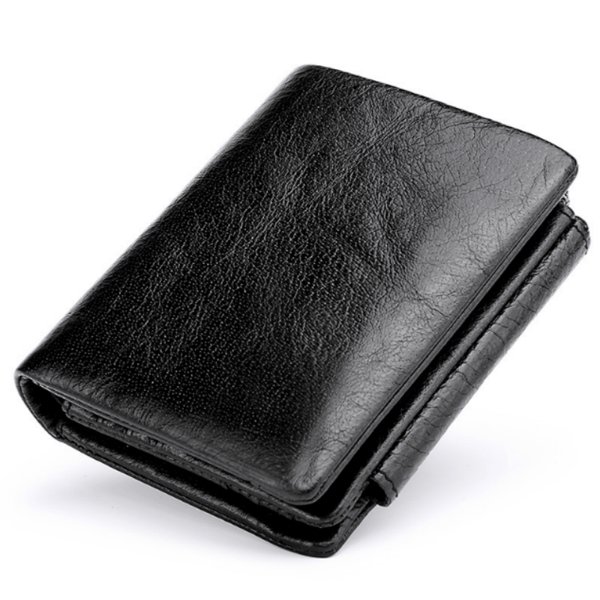 RFID-säker läderplånbok för män - Trippelvikt & Slim Black Black