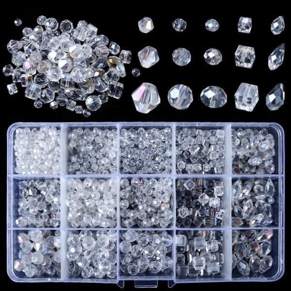 1000-delade klara glaspärlor för smycketillverkning 4 former