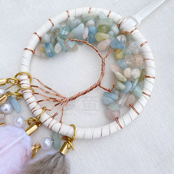 Xian Stone Car Charm - Elegant Fjer Car Ornament Blå