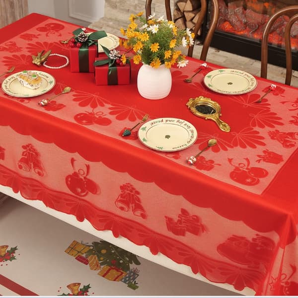 Festlig Julspetsduk - Broderad Polyester Julbordsdekoration för en Stämningsfull Högtid Red M Red M