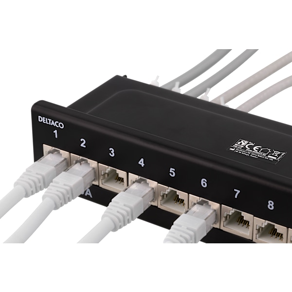 Patch Panel, 12xRJ45, Cat6a, wall-mountable, metal, black