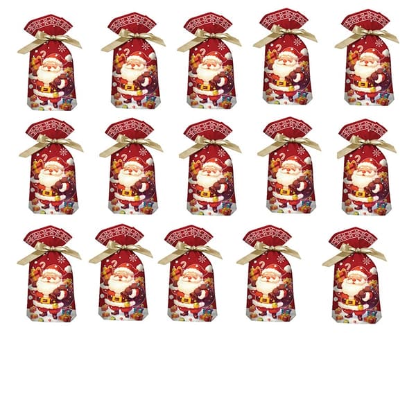 Julgodisväskor Snöflinga Santa 12x17cm (50-pack) Dragsko Presentpåsar