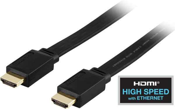 Litteä HDMI-kaapeli, HDMI High Speed Ethernetillä, 4K, 3m, musta
