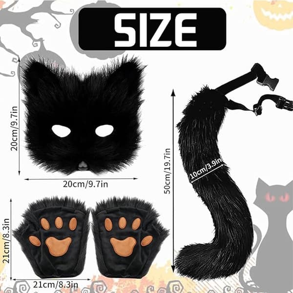 Halloween Plysch Räv Mask Set - 4 Delar Kostymtillbehör