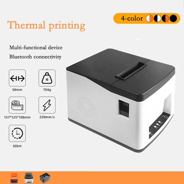 58mm Automatisk Papirskæring Termisk Kvitteringsprinter - USB + Bluetooth Forbindelse White+Black White+Black