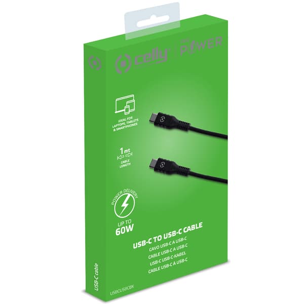 USB-C til USB-C kabel 60W 2m sort