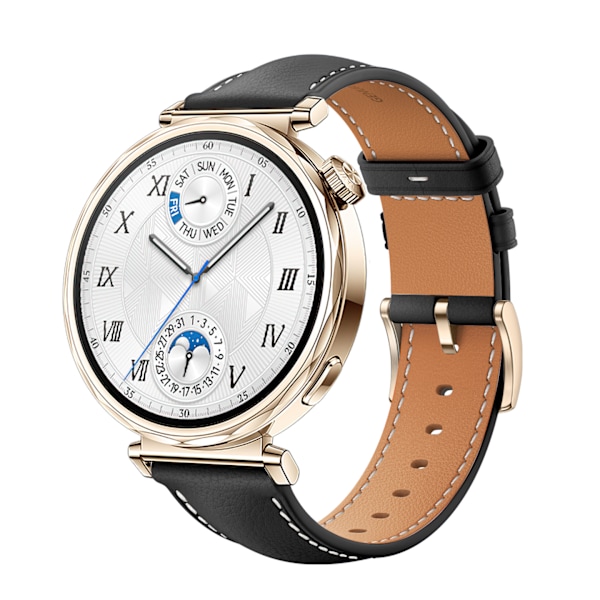 Klockarmband i Läder för Huawei Watch GT5 - 18MM Svart + guld