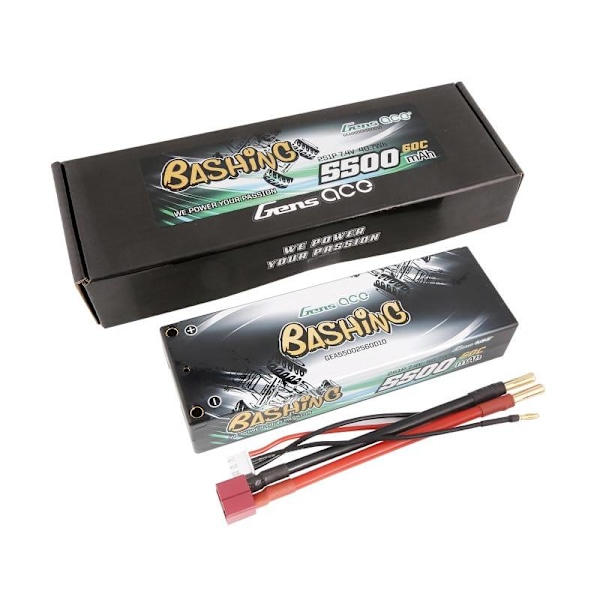 Batteri Lipo Gens ace 5500mAh 2S 7.4V 60C HardCase RC 10# bil med T-stik