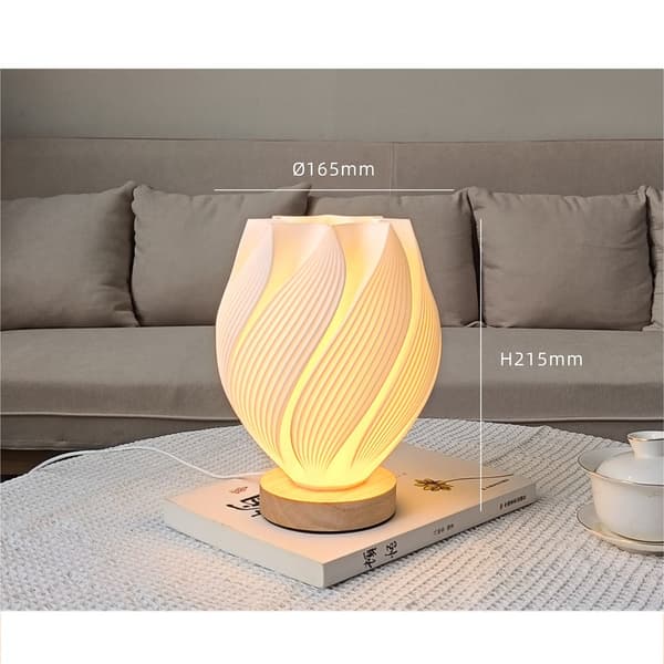 USB Dæmpbar 3D-printet Bordlampe med Træfod - Moderne Sengelampe