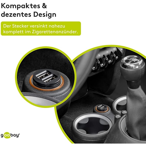 Dubbel USB-bilsladdare (15,5 W)