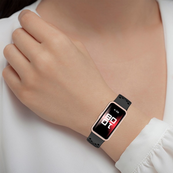 Udskiftningsrem til Huawei Band 10/9/8 - åndbart design med huller Sort