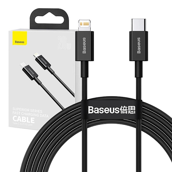 Baseus Superior Series-kabel USB-C till iP, 20W, PD, 2m (svart)