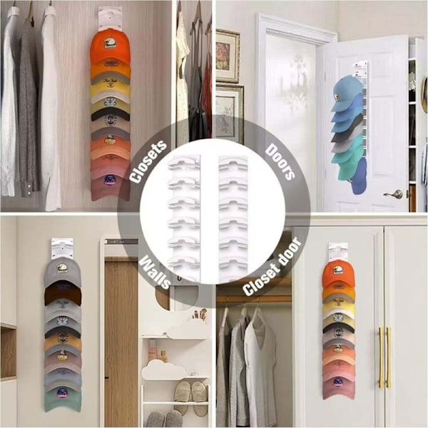 Multi-Layer Basebollkeps Väggmonterad Organizer Rack - Enkel Installation Hattförvaring White White