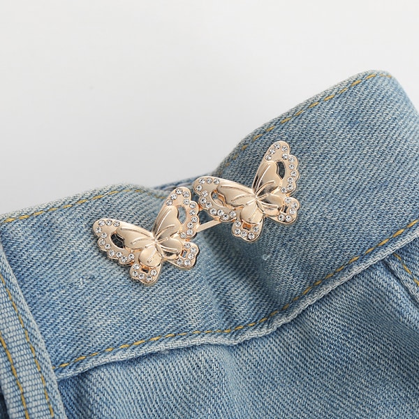 Midjespänne med strass-fjäril för jeans (5 par) Guld