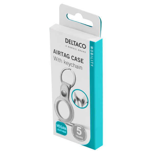 deltaco Apple AirTag case, keychain, vegan leather, white
