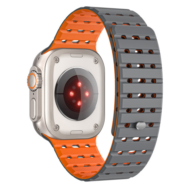 Andningsbar magnetrem för Apple Watch Series 1-9 generationer 42/44/45 mm Grå+orange