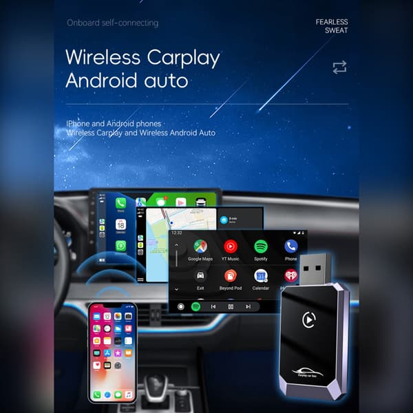 Älykäs auton yhdysrasia: Langaton CarPlay & Android Auto 2-in-1 -sovitin Grey Grey