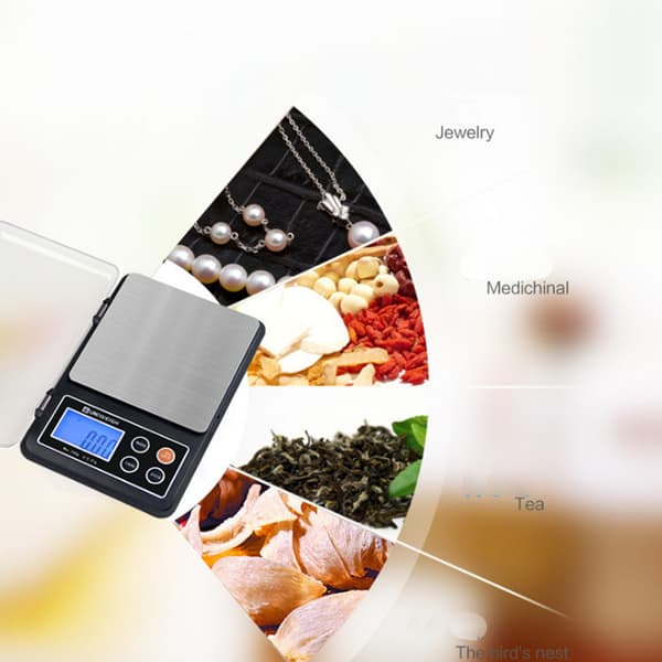 Precision digital köksvåg 2kg/0.1g med högprecisionssensor, tare, räknemod och enhetsomvandling, kompakt svart design