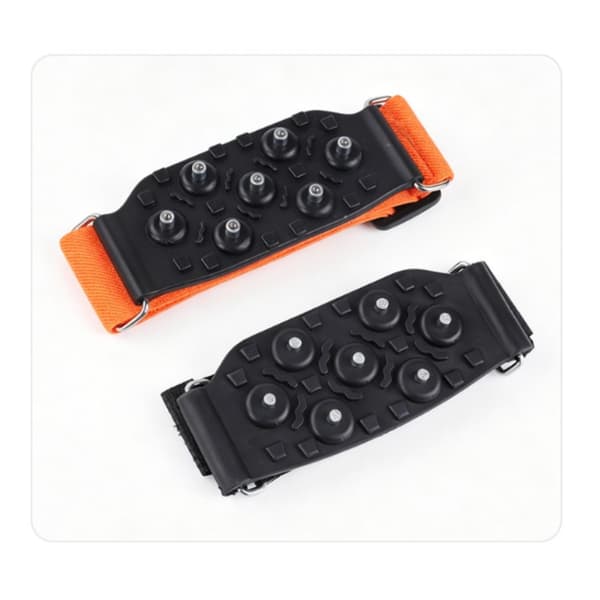 Isbroddar med 7 dubbar av volframstål och elastiska remmar för vandring och isiga gator Orange Orange