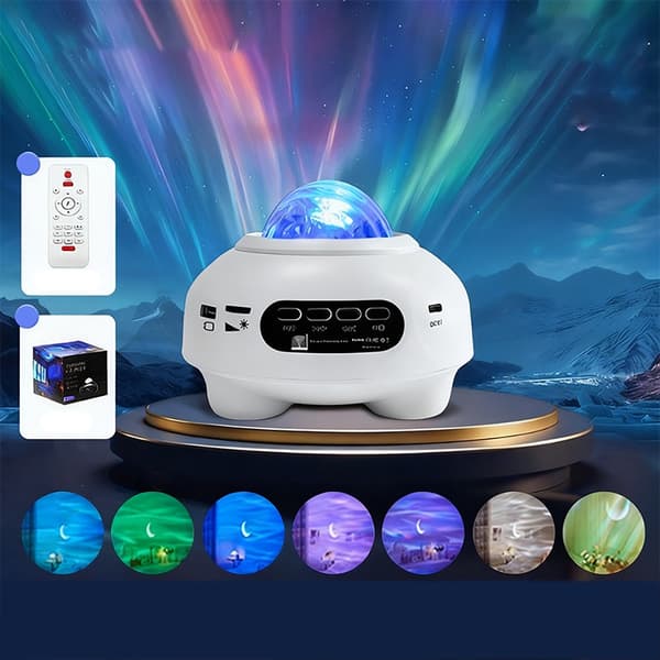 JTLC-07 Hvid UFO Stjerneprojektorlampe - Opladning, APP-styret, Bluetooth-lydsynkronisering